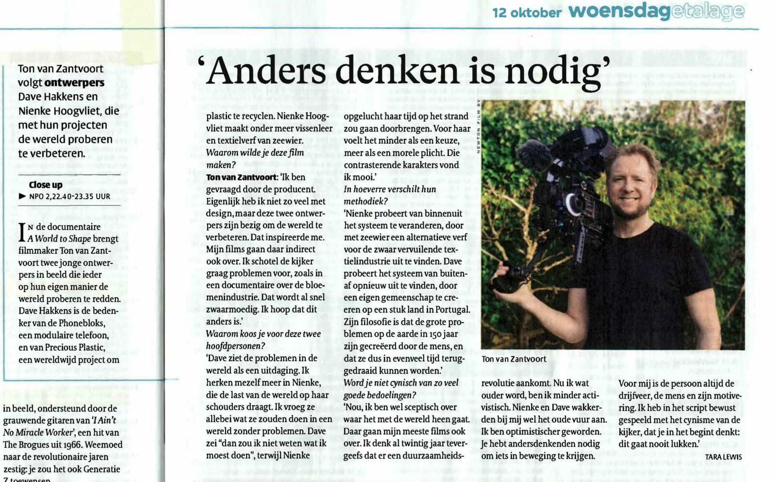 VPRO gids - a WORLD to SHAPE - Ton van Zantvoort - Anders Denken Is Nodig